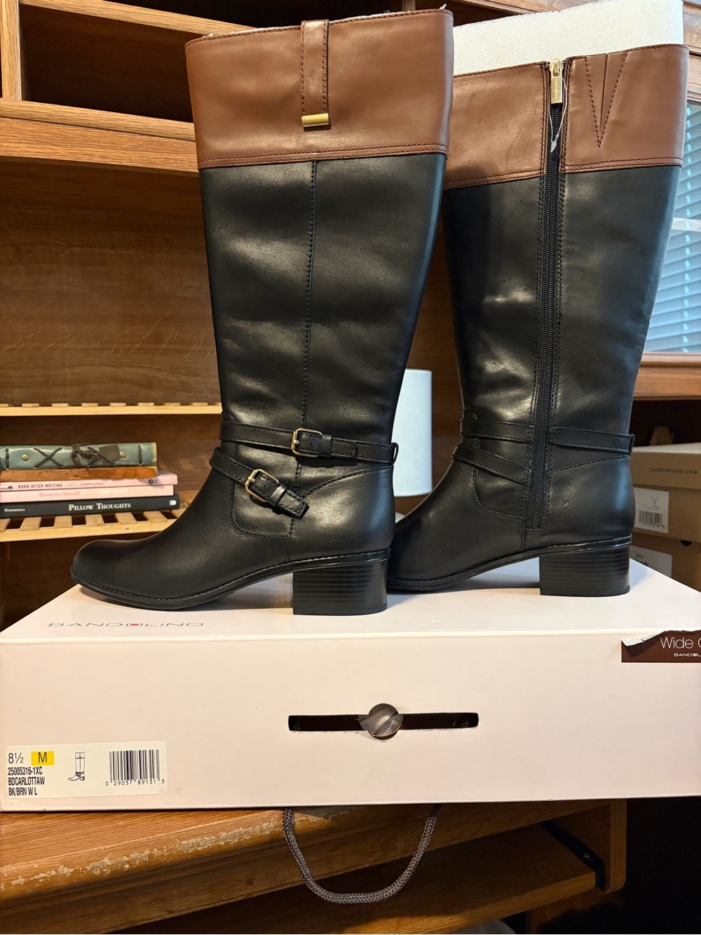 Bandolino Black and Brown Mid-Calf Riding Boots with Buckles